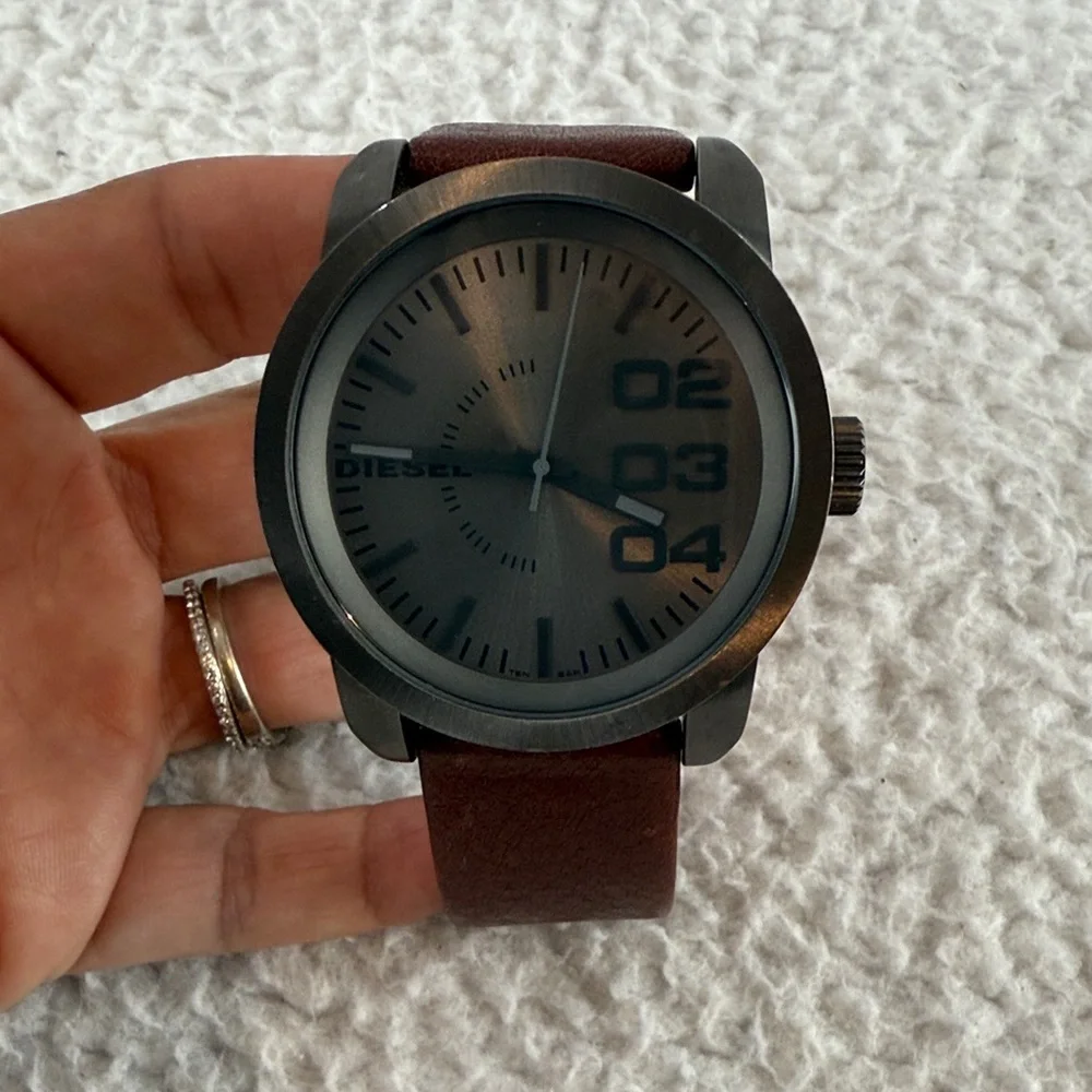 Diesel Oversized Grayed Out‎ Black Dial with Brown Leather Strap Watch Men’s
